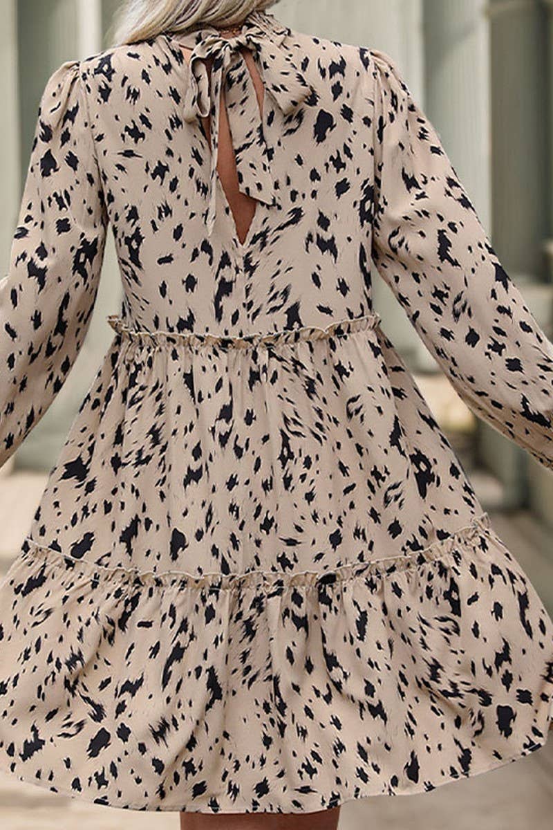 CWDSD5413_PRINT LONG SLEEVE TIE-STITCHED DRESS