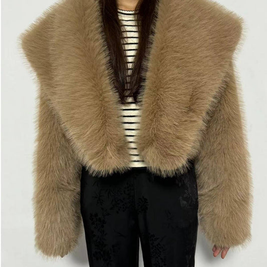 Trendy Faux Fur Short Coat Women Long Sleeve