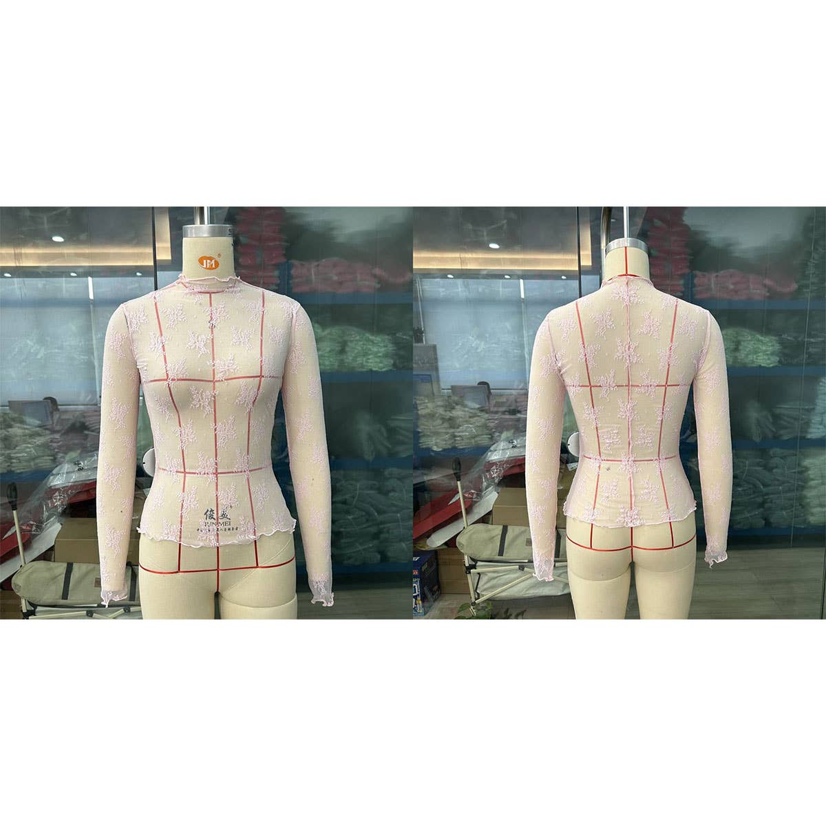 SEMI SHEER MESH LACE TOP BOTTOMING SHIRT