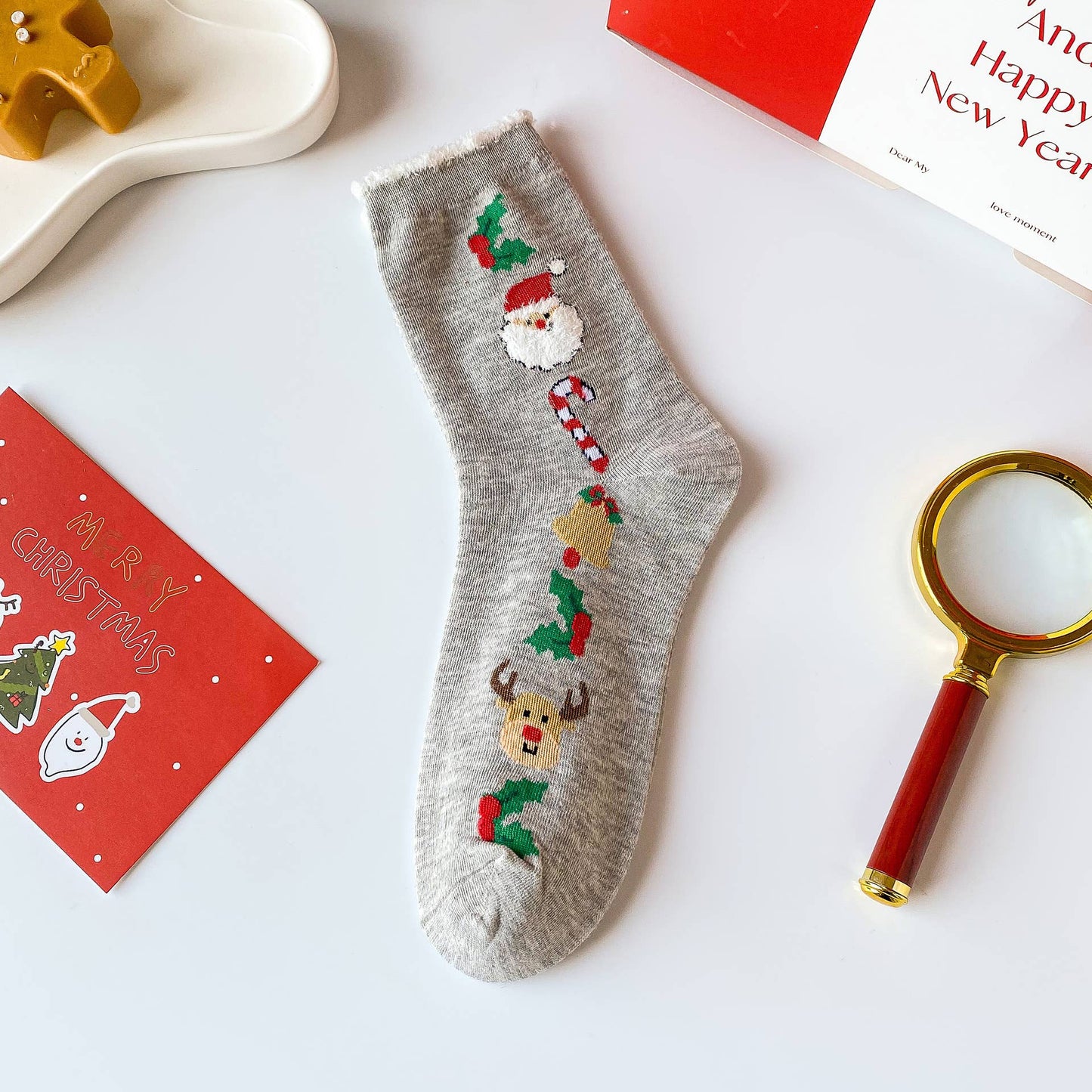 Santa Claus Elk Pattern Crew Socks For Christmas