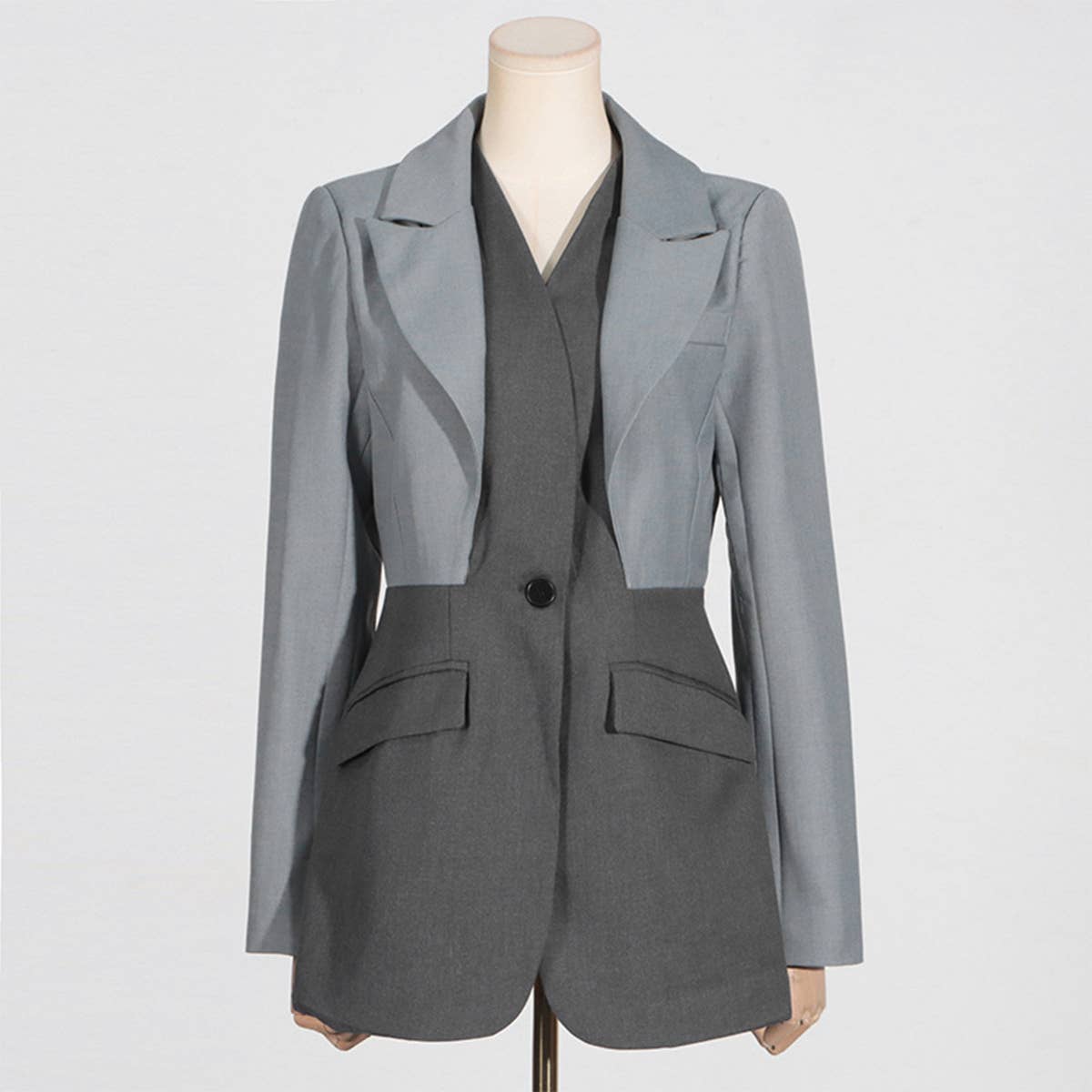 Colorblock Slim Fit V-Neck Casual Blazer