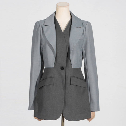 Colorblock Slim Fit V-Neck Casual Blazer