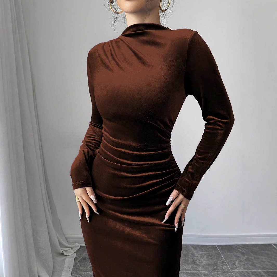 TEMPERAMENT SOLID COLOR SLIM HIGH WAIST DRESS
