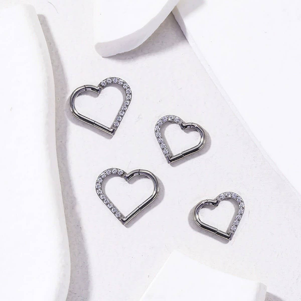 Zircon Heart Nose Stud & Hoop Stainless Steel_CWMM9518