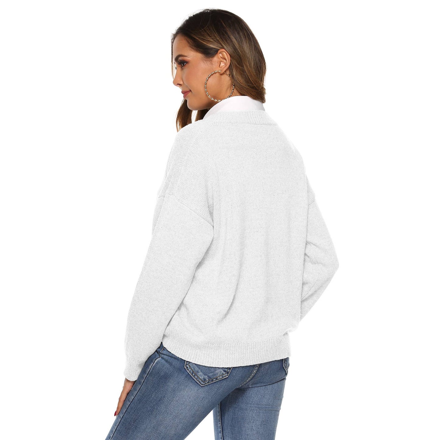 SIMPLE V-NECK PULLOVER SWEATER IN SOLID COLOR