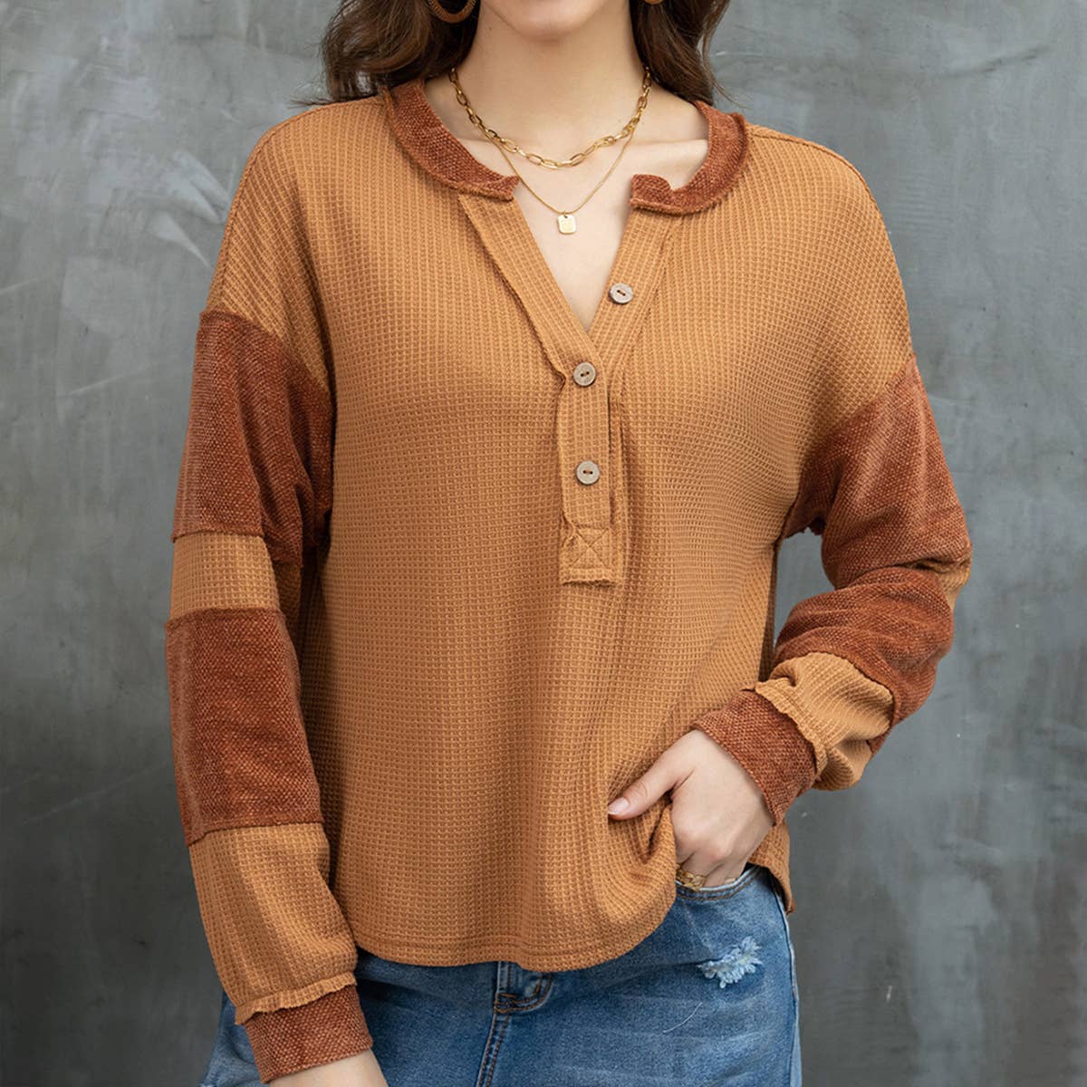 THIN CASUAL COLOR MATCHING LONG-SLEEVED TOP