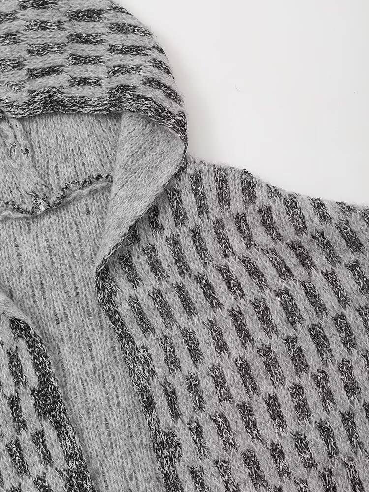 KNIT UNBUTTONED SEQUIN HOODED CARDIGAN COAT