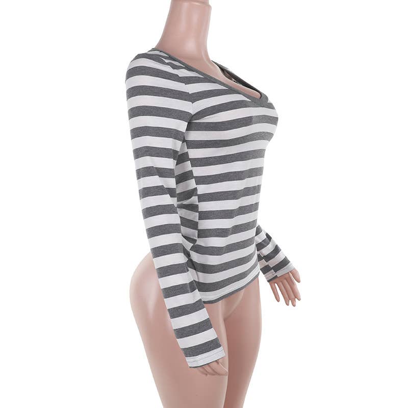 Simple casual base deep V long sleeve top