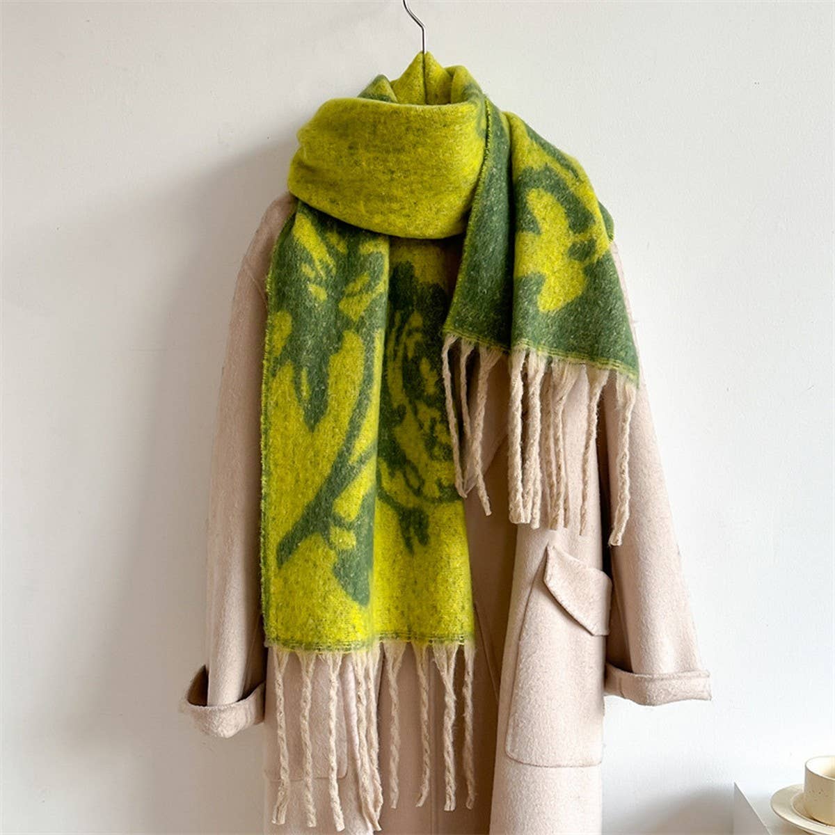 Rose Tassel Scarf - Colorblock Long Winter Wrap