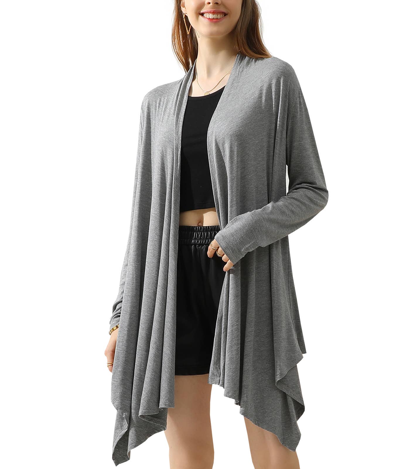 AWTL073_Long Sleeve Casual Open Front Long Cardigan