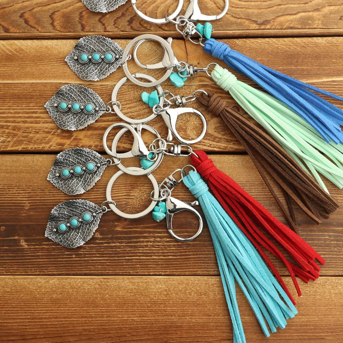 Bohemian Alloy Leaf Turquoise Keychain_CWMM6867