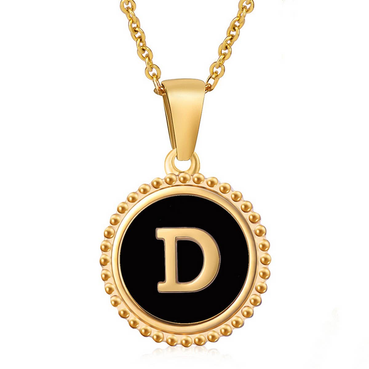 CWAJE1941_Simple Round Black Shell Letter Necklace