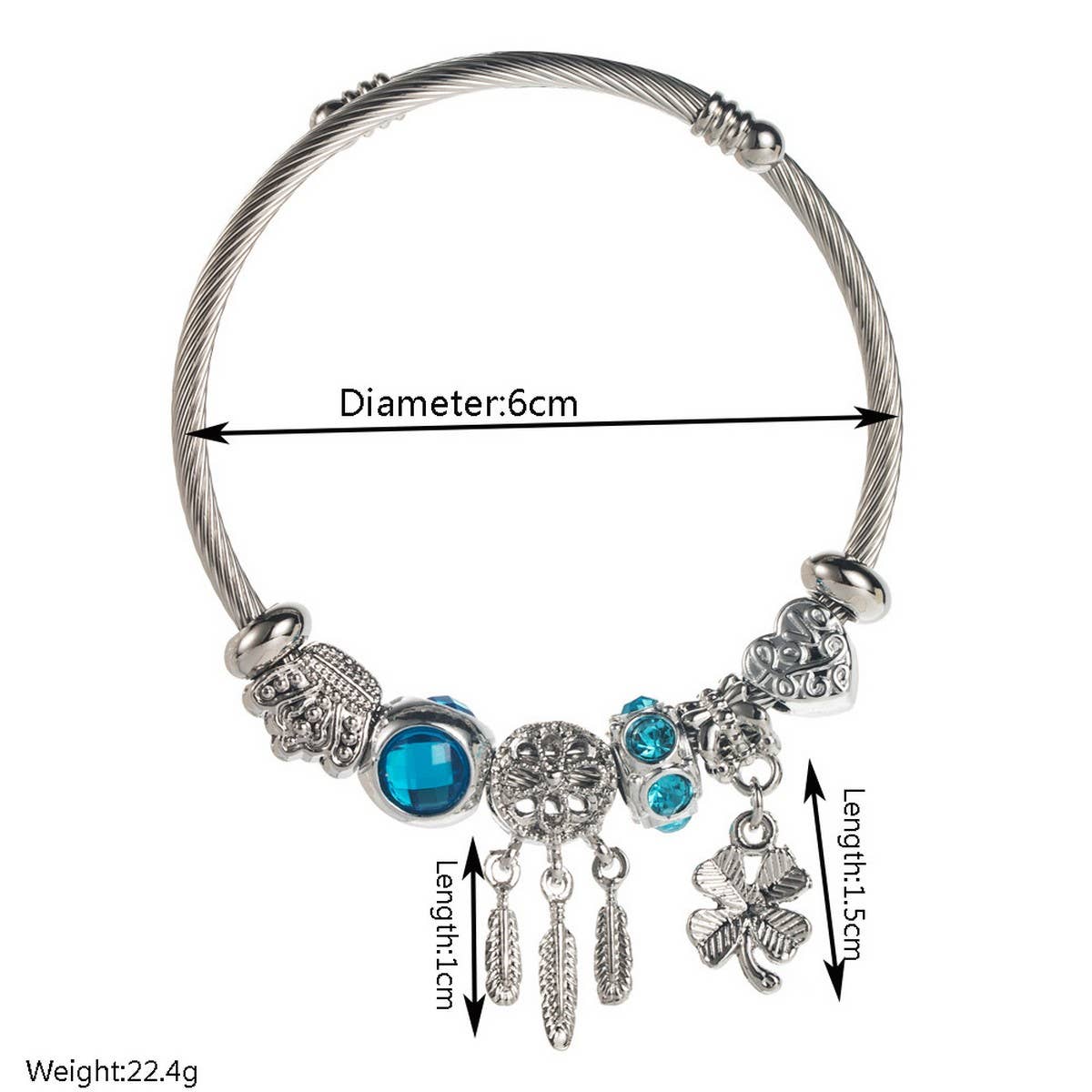 Trendy Hollow Clover & Heart Titanium Bracelet