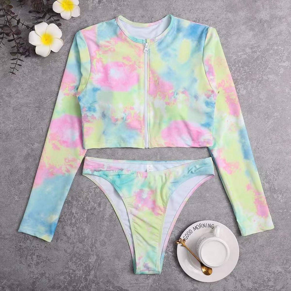 Womens Tie-Dye Bikini Set - Long Sleeve Swimsuit