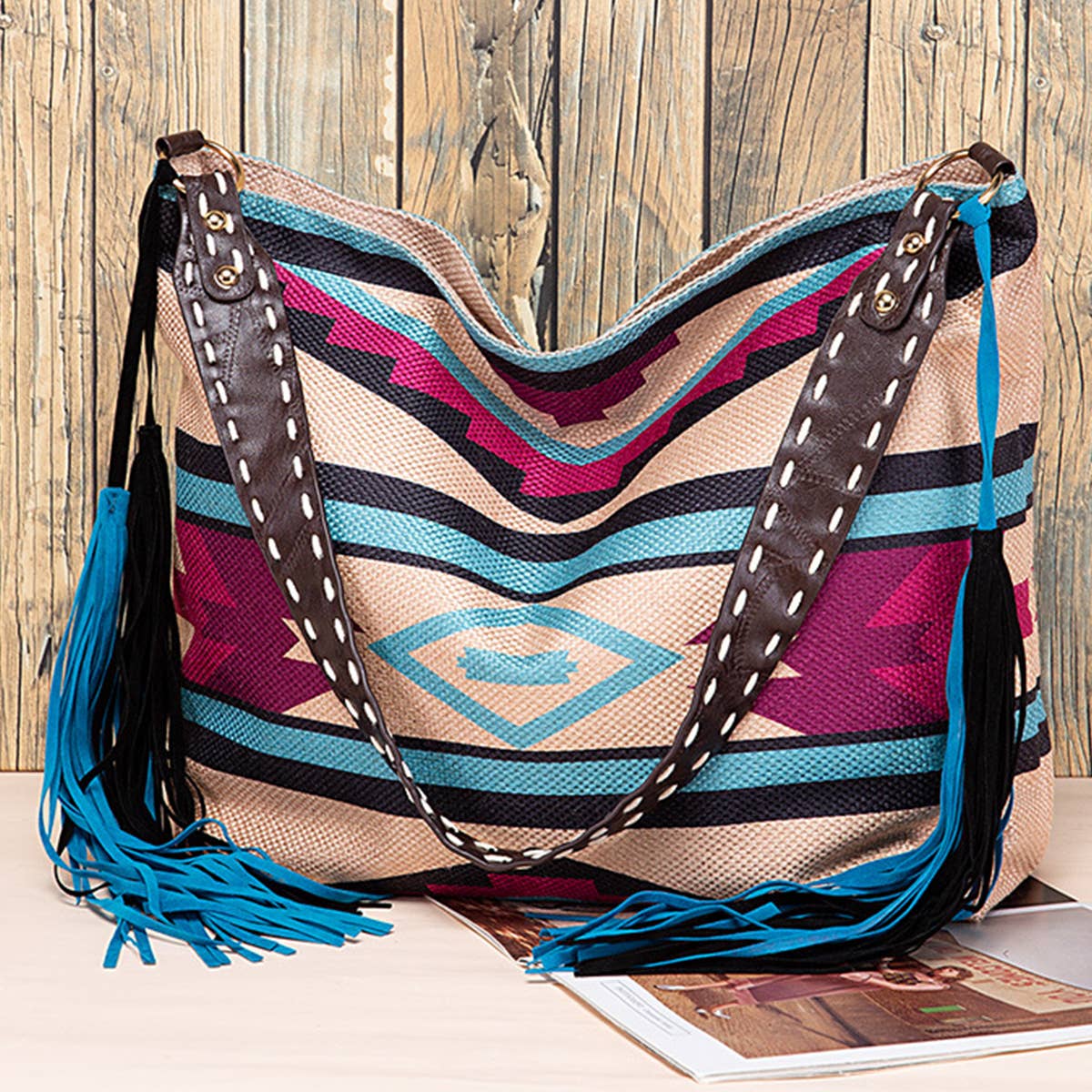 WOMEN CANVAS ETHNIC TRAVEL TASSEL BAGS_CWAB0560