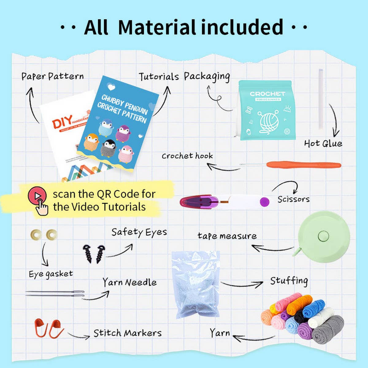 NEW PENGUIN DOLL ORNAMENT CROCHET MATERIAL PACK