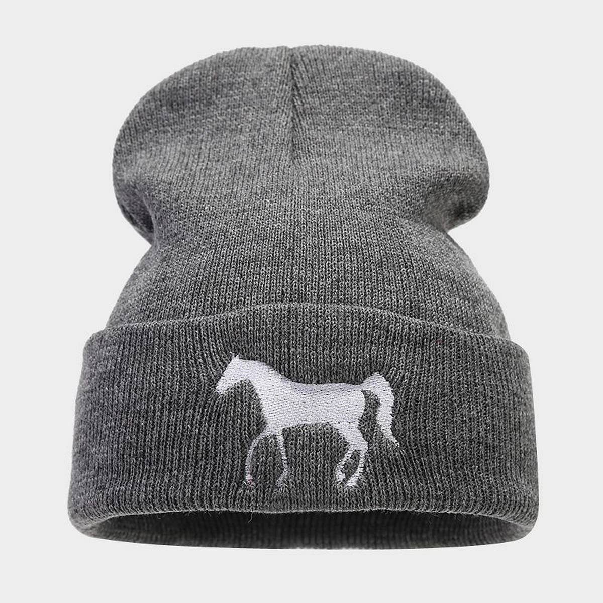 HORSE EMBROIDERY WARM COLD OUTDOOR KNITTED HAT_CWAH2090