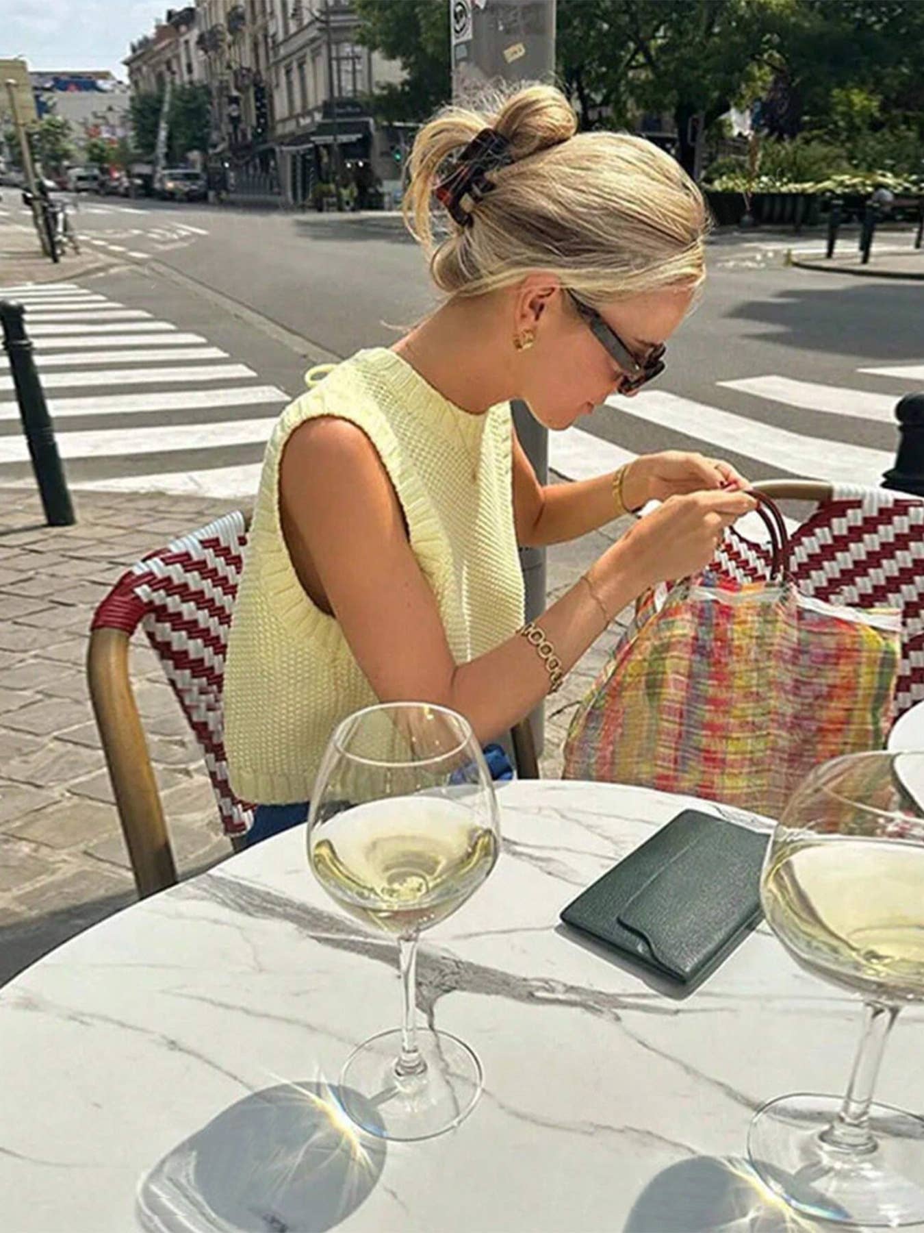 Knitted backless solid-color drawstring vest