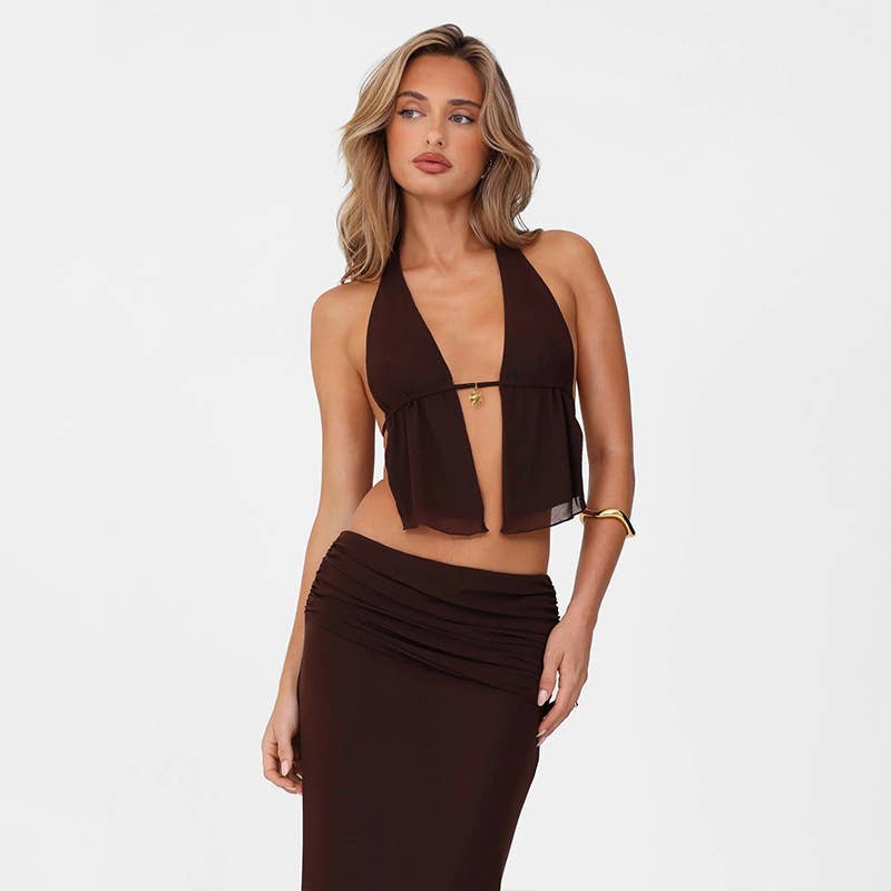 Sexy halter cutout top and high waist skirt set