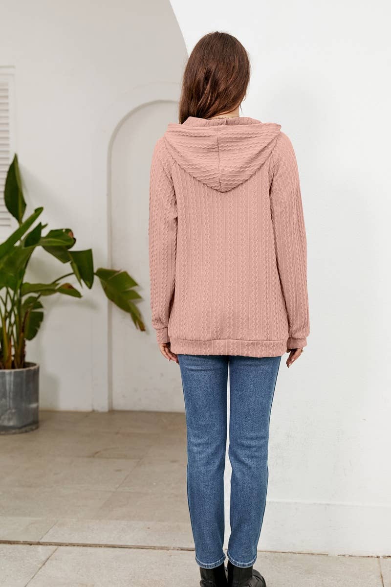 CWOHOL0983_HOODED DRAWSTRING LONG SLEEVE POCKET KNIT HOODIE