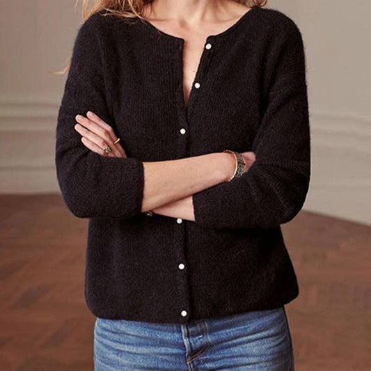 Simple all-in-one knit button-neck solid color sweater