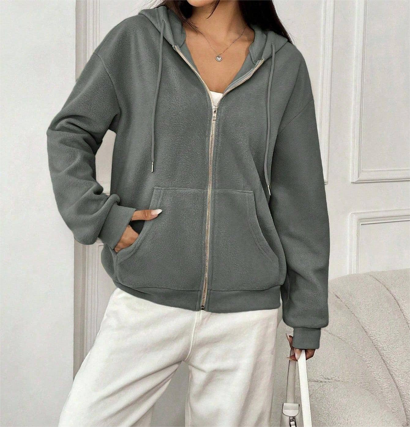 STREET HOODED COAT WITH LOOSE ZIPPER