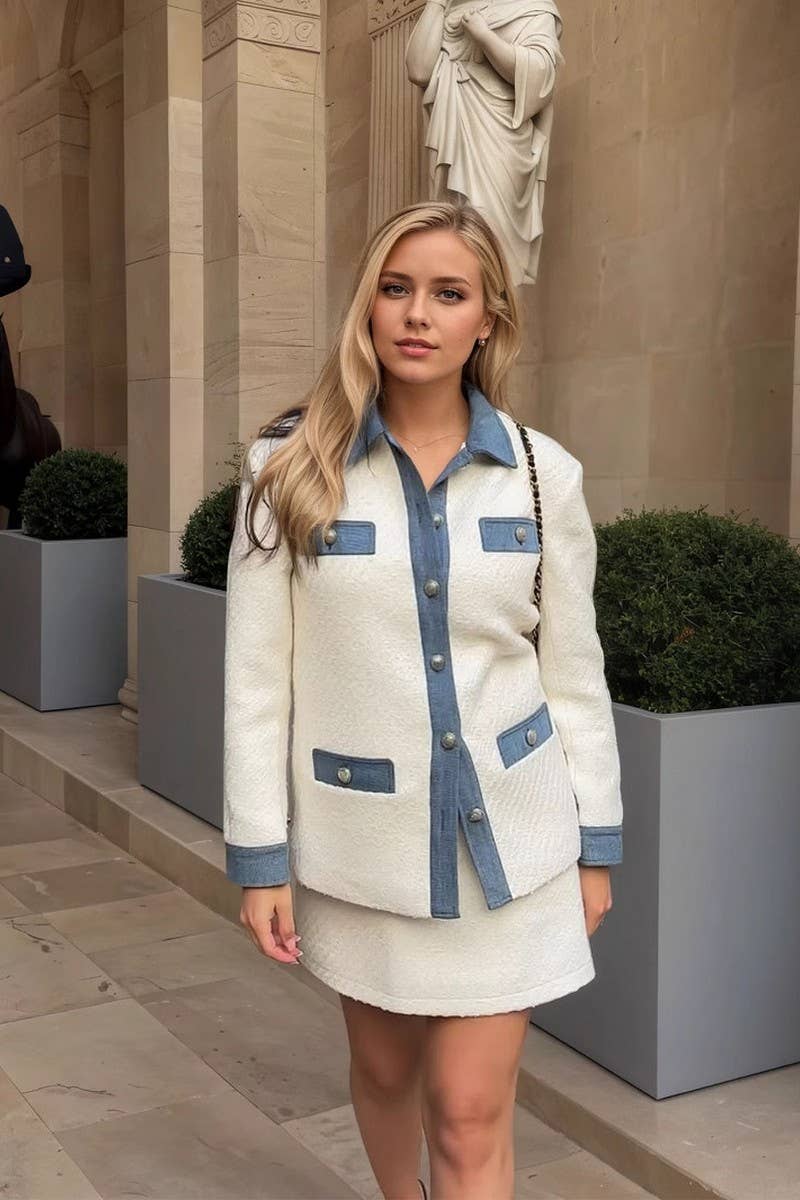 CWOCO1278_OFF-WHITE TWEED LAPEL PATCHWORK TOP JACKET