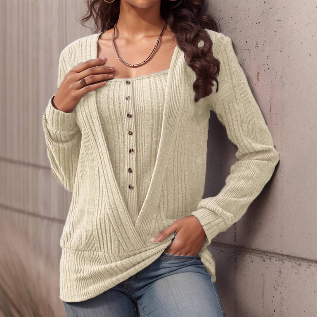 SINGLE BREASTED SOLID COLOR CASUAL TWO PULLOVERS