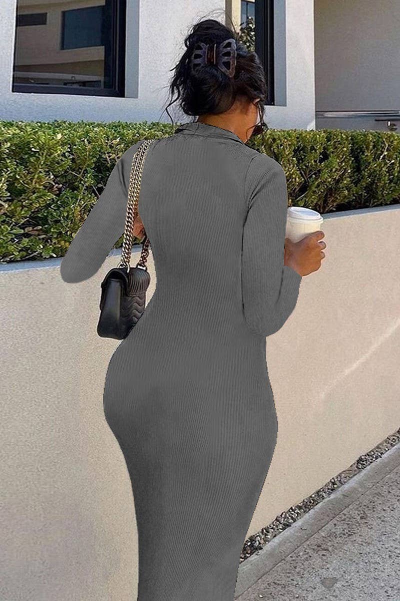 CWDMD4901_SOLID COLOR DEEP V LAPEL SLIM DRESS