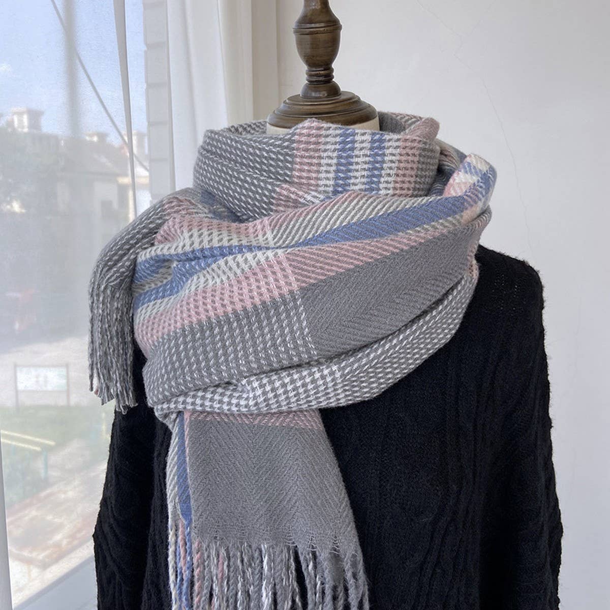 Plaid Wool-Blend Scarf ??Winter Wrap for Women_CWASC1457