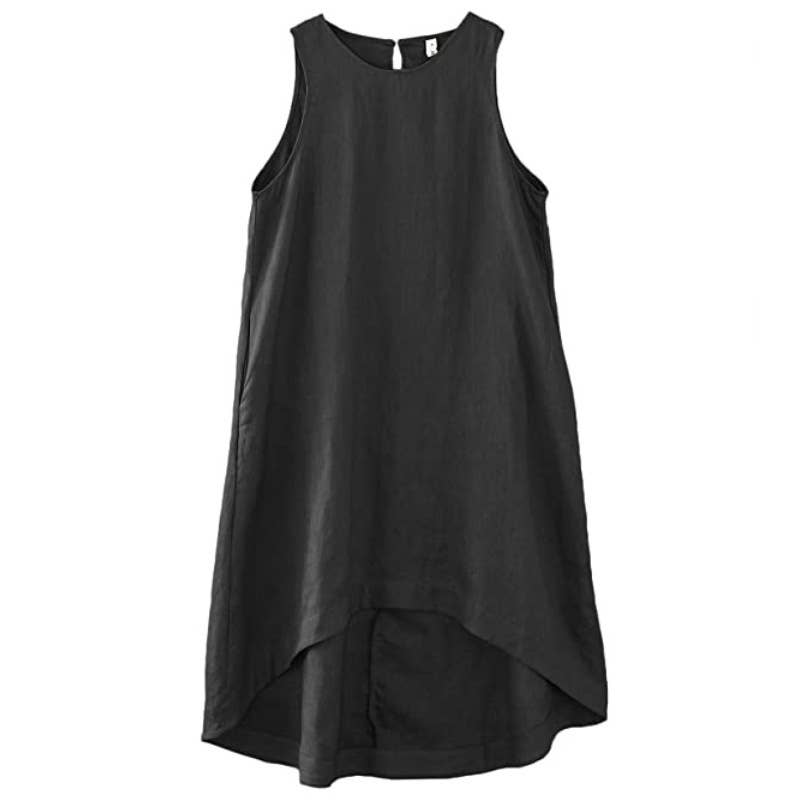 IRREGULAR COTTON LINEN SLEEVELESS DRESS