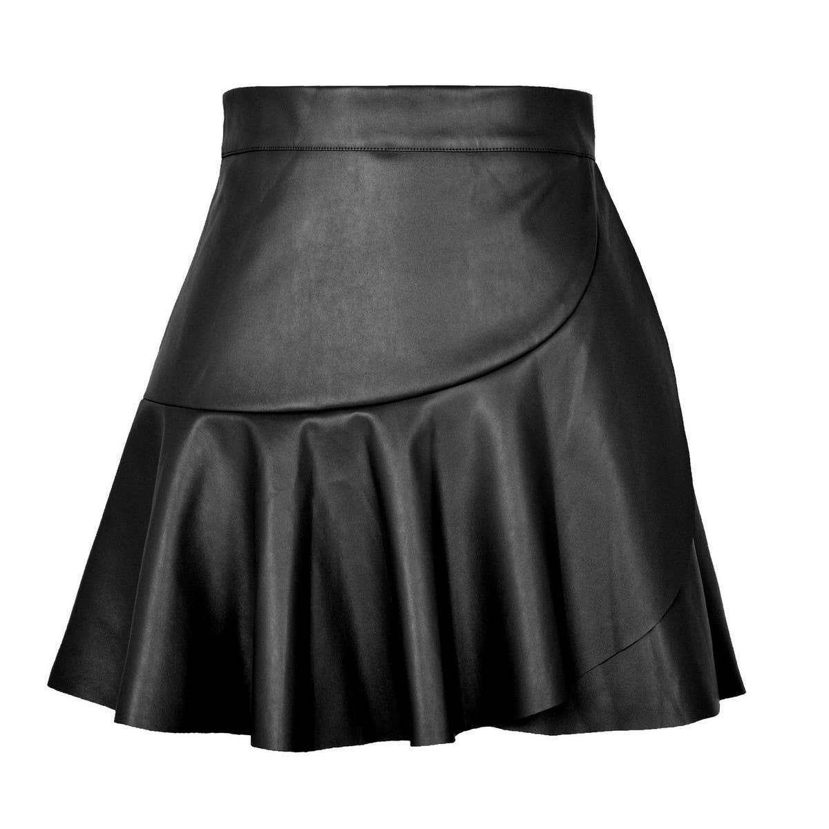 HIGH WAIST RUFFLED IRREGULAR LEATHER SKIRT