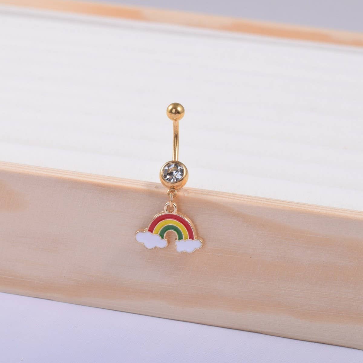 Rainbow Dangle Belly Ring Stainless Steel CZ_CWMM9331