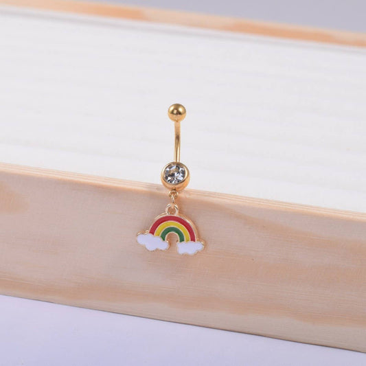 Rainbow Dangle Belly Ring Stainless Steel CZ_CWMM9331