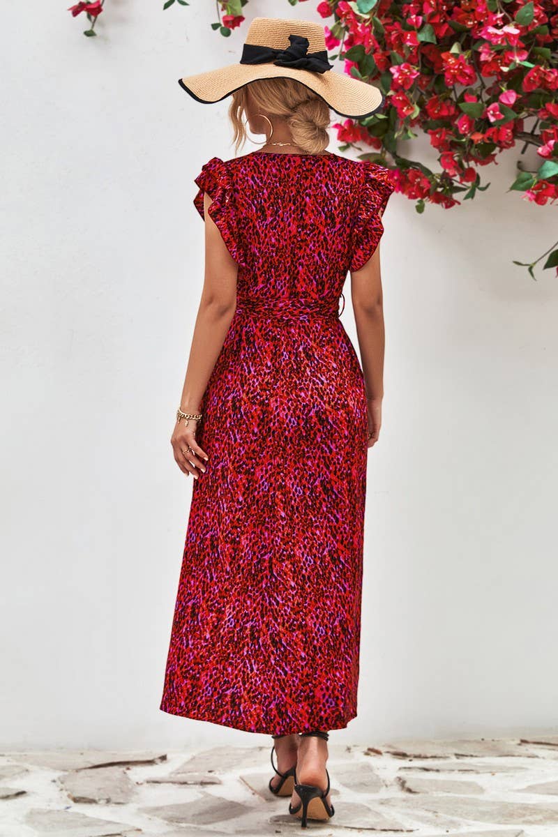 WOMEN V NECK SPLIT PRINT DRESS_CWDSD2622