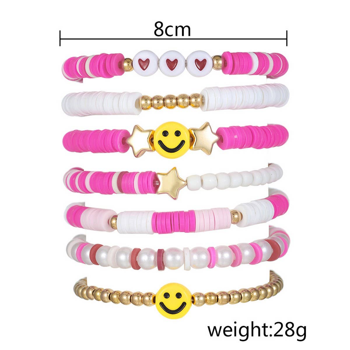 SMILEY FACE WHITE CHAIN HANDMADE BRACELET SET_CWMM3524