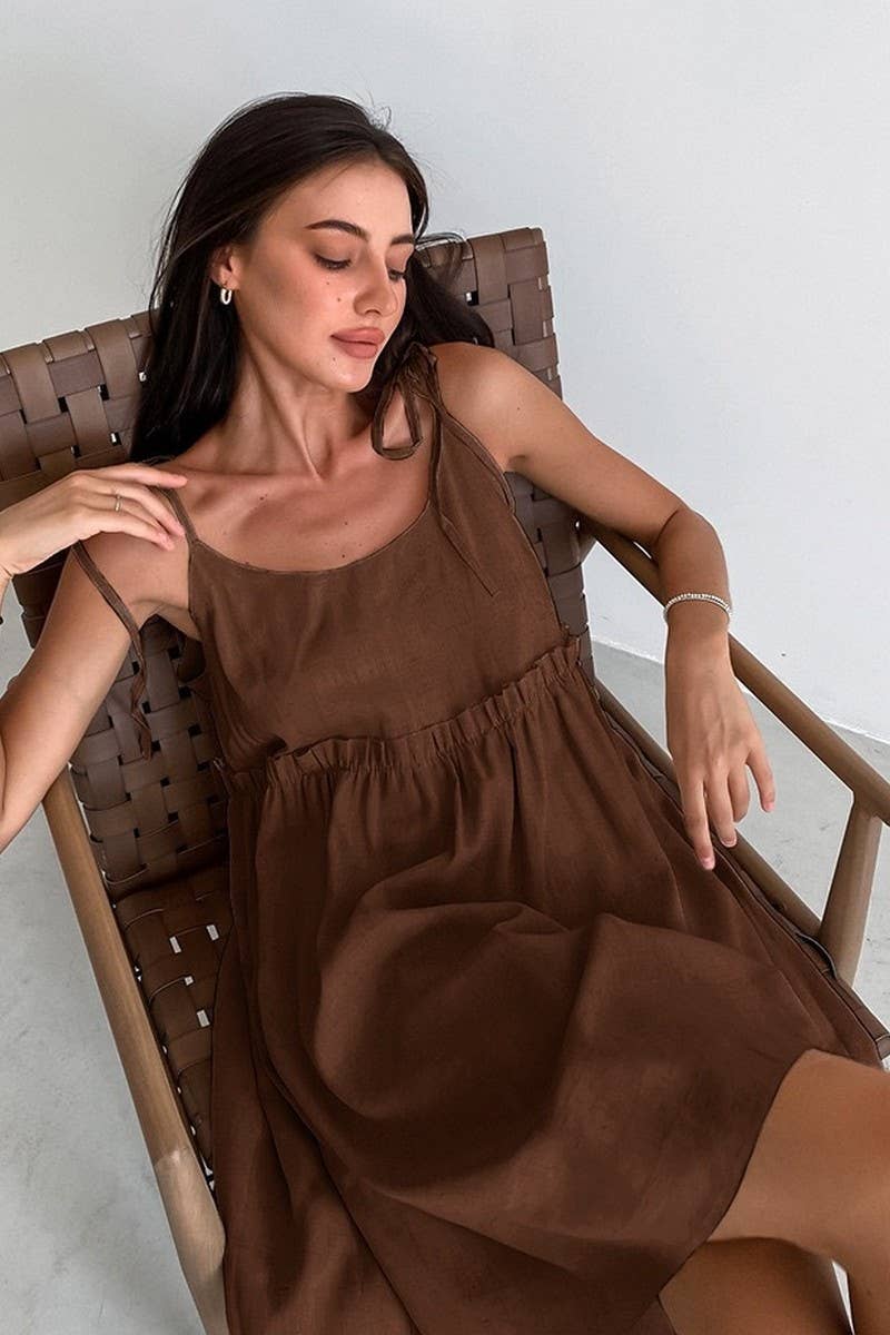 CWDSD8757_SEXY LINEN BLEND SPAGHETTI STRAP DRESS