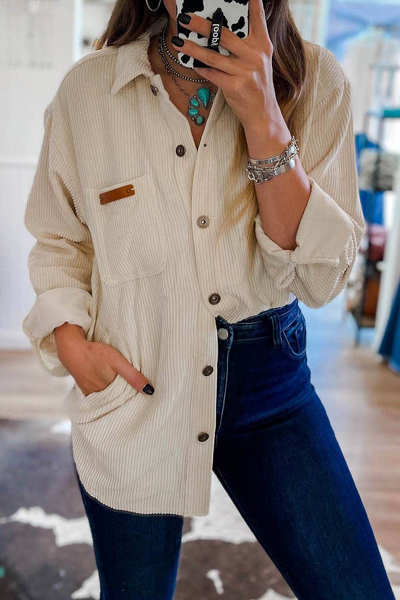 SOLID COLOR LAPEL CASUAL ALL-MATCH CORDUROY SHIRT