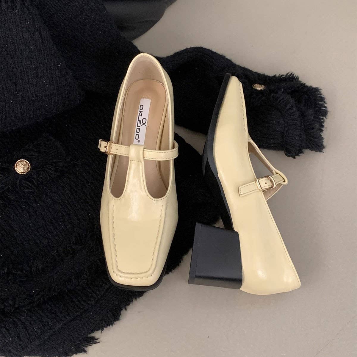 Silver Mary Jane Shoes Women Chunky Heel