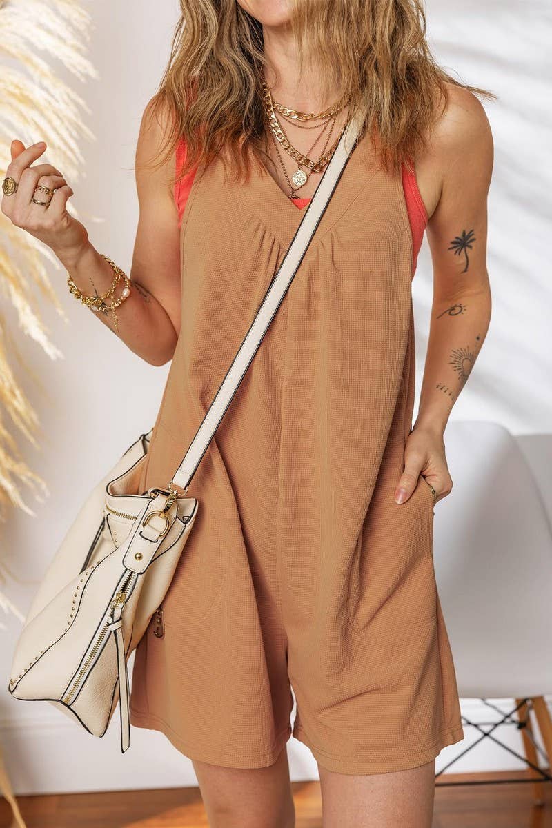 CWSJS1485_SUMMER SLEEVELESS SOLID COLOR OVERALLS