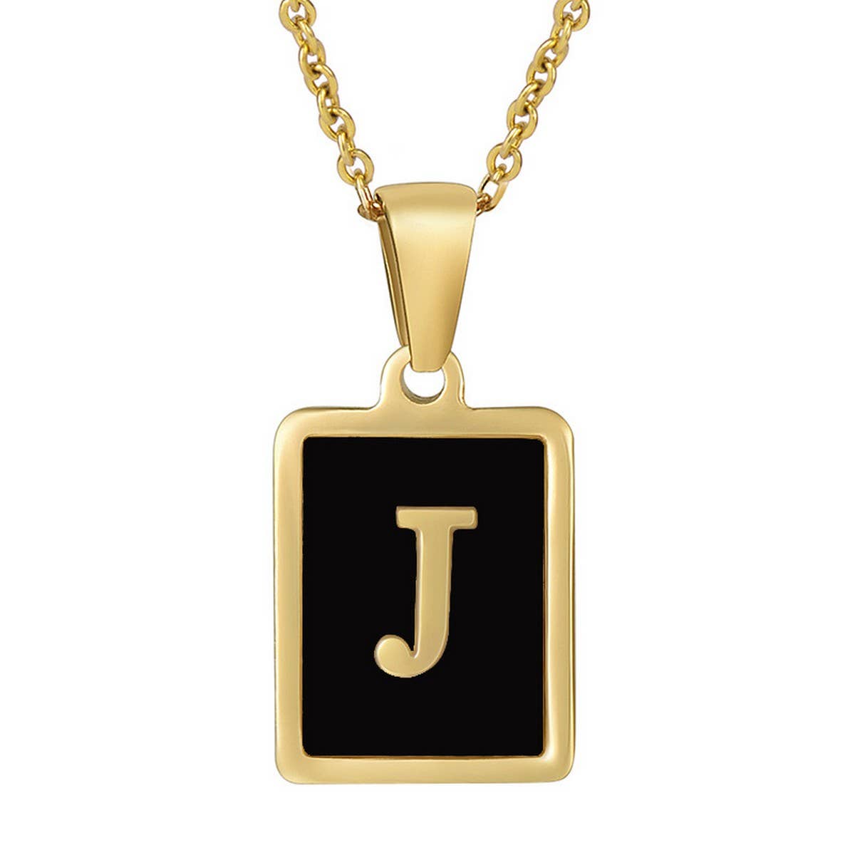 CWAJE1947_Personality Square Black Letter Necklace,Gold