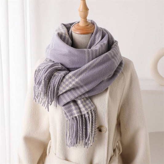 Warm Retro Grid Scarf Shawl for Winter Look