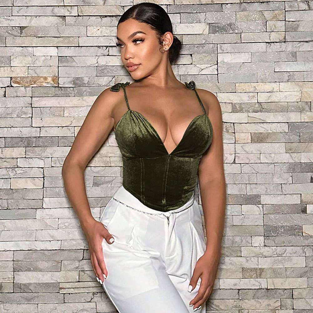 SEXY V-NECK SLIM-FIT ASYMMETRICAL VELVET CAMISOLE