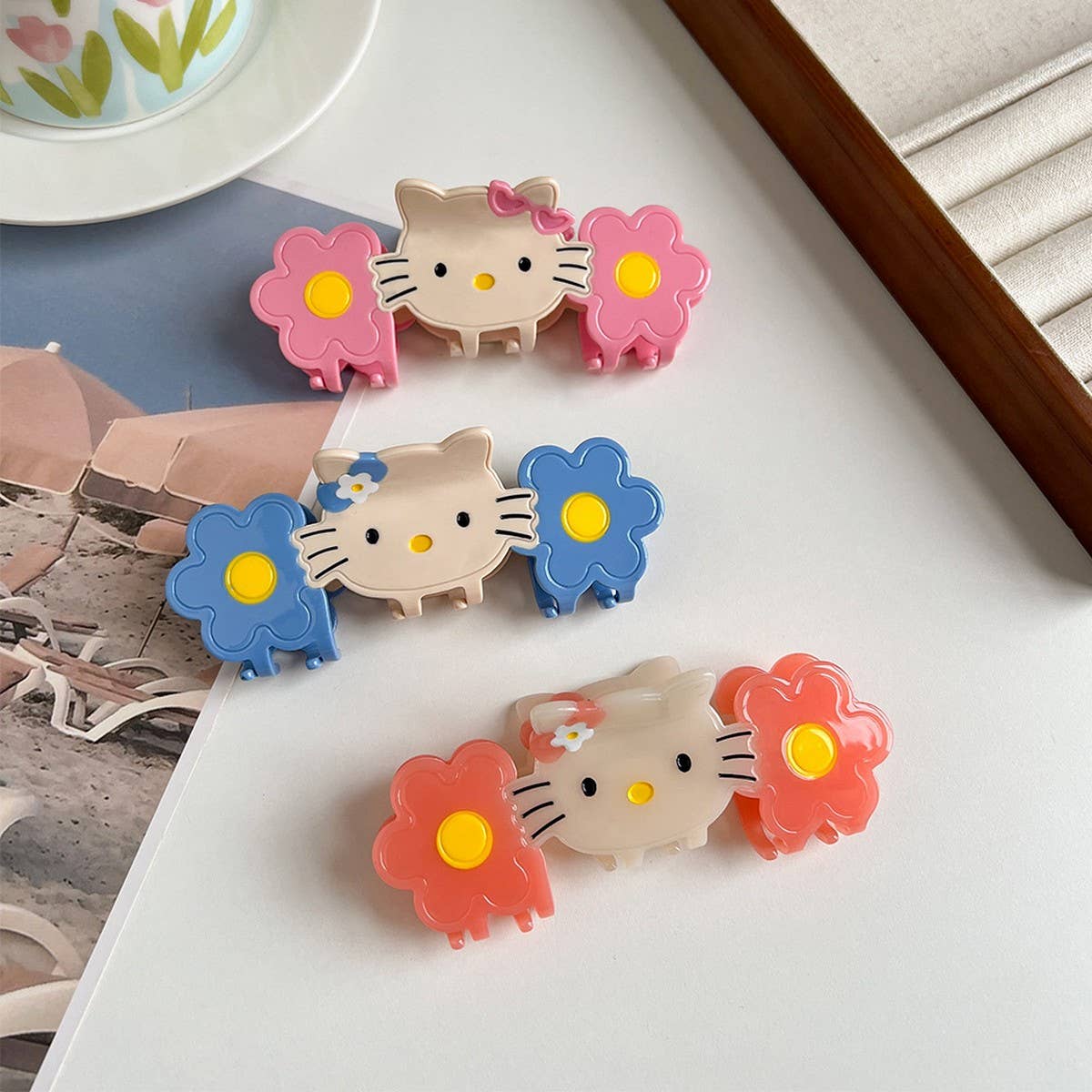 Cat & Flower Acetate Claw ??Cute Cartoon Clip_CWAHA6010
