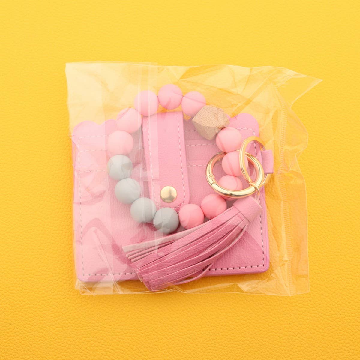 SILICONE BEAD BRACELET CARD BAG TASSEL KEYCHAIN
