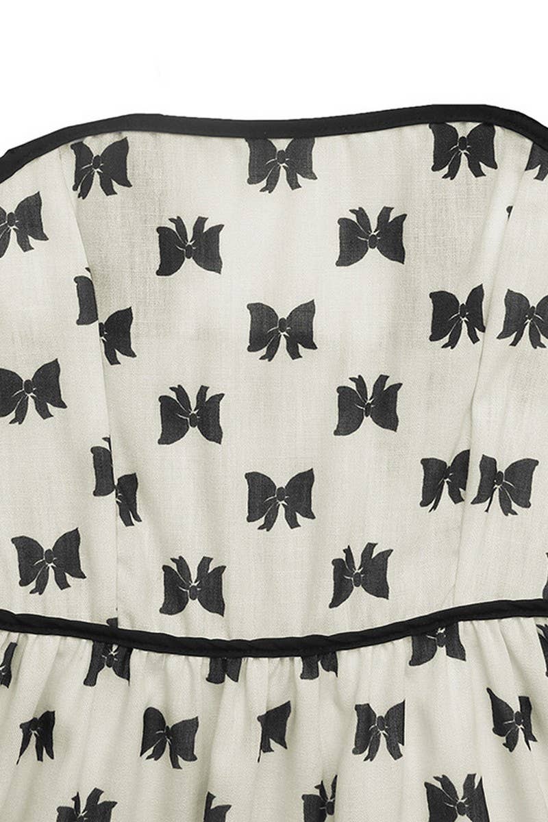 CWDSD7825_BOWKNOT FLORAL PATCHWORK TIE STRAP CAMI DRESS