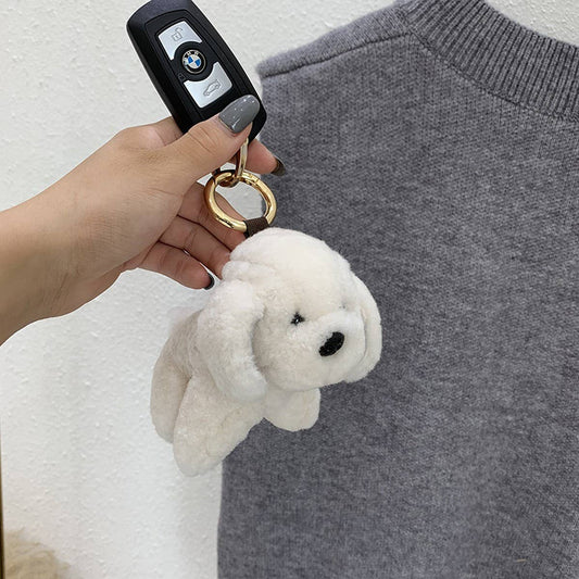 NEW CUTE FUR PENDANT LITTLE WHITE DOG KEYCHAIN
