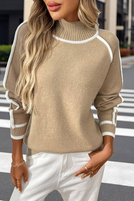 CWOSWL07155_COLORBLOCK MOCK NECK LOOSE PULLOVER SWEATER