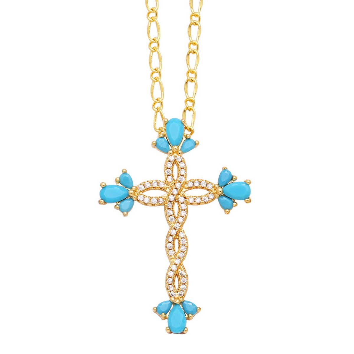 COLORED ZIRCON CROSS PENDANT NECKLACE