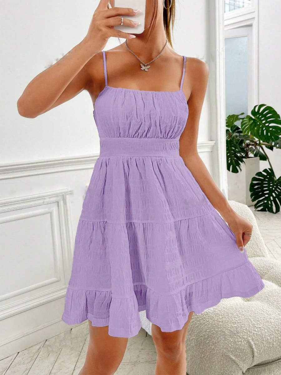 Ruffled bust ruffled hem and halter dress